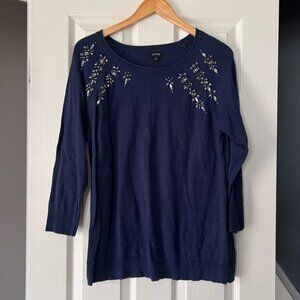 Apt. 9 Navy Blue Embellished Sweater Women’s M 3/4 Sleeve Pullover Beaded Top